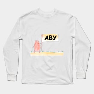 Aby name. Personalized gift for birthday your friend. Cat character holding a banner Long Sleeve T-Shirt